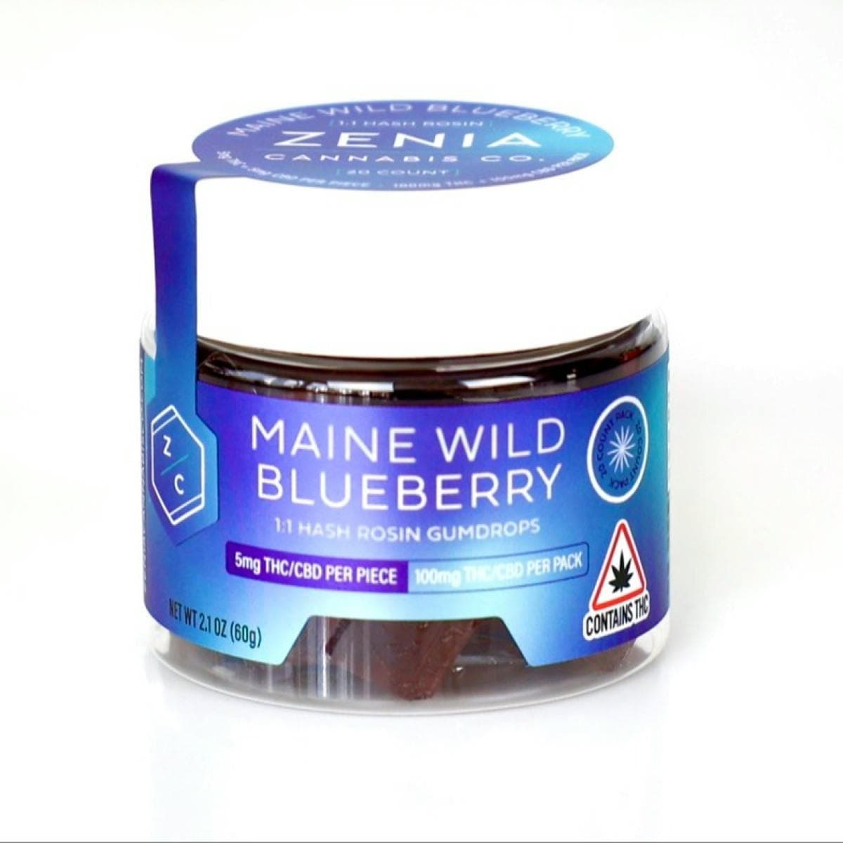 Zenia Cannabis Company Maine Wild Blueberry - 1:1 Hash Rosin Gumdrops - 200mgTHC/200mgCBD