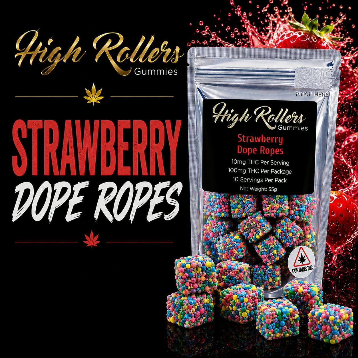 High Rollers Dope Rope - Strawberry 100mg