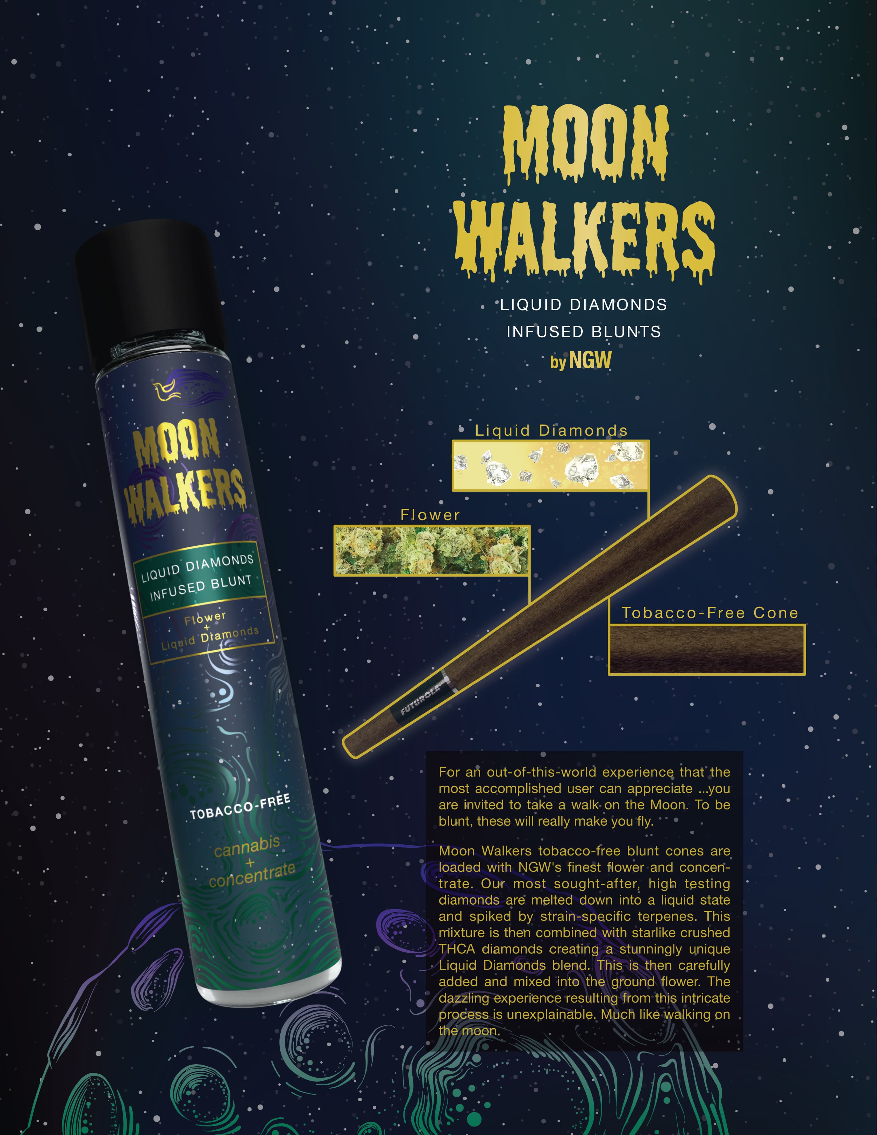 Moon Walkers Vanilla Kush | 1g | Liquid Diamonds Infused Pre-Roll | Moon Walkers