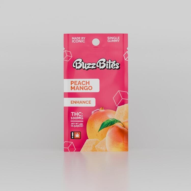 Buzz Bites Buzz Bites 100mg Single Peach Mango Enhance Gummy