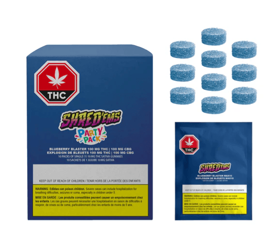 SHRED'EMS Blueberry Blaster Party Pack THC:CBG Gummies - THC 10mg x 10