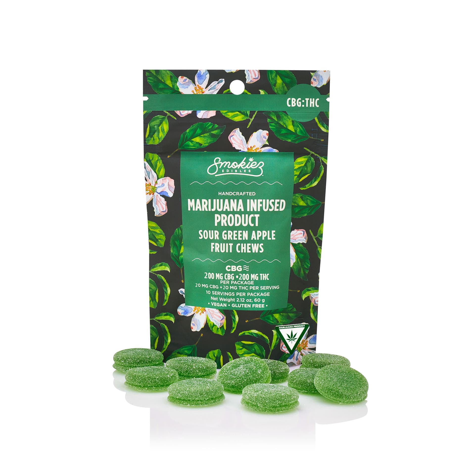 Smokiez Edibles Sour Green Apple Calm | 200MG THC : 200MG CBG Fruit Chews