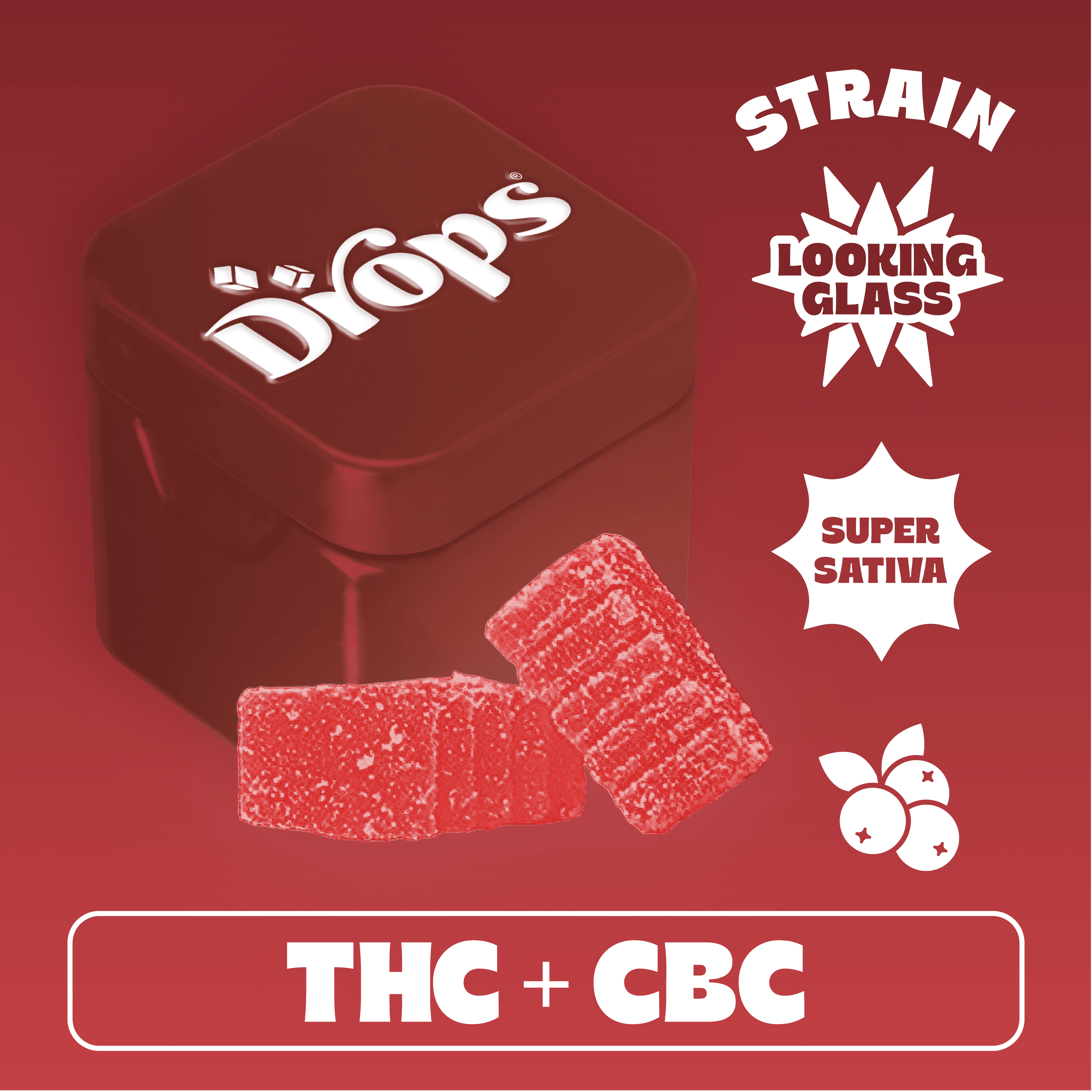 DROPS Drops Cranberry - 2pc - Looking Glass - Super Sativa (100mg THC + 100mg CBC)