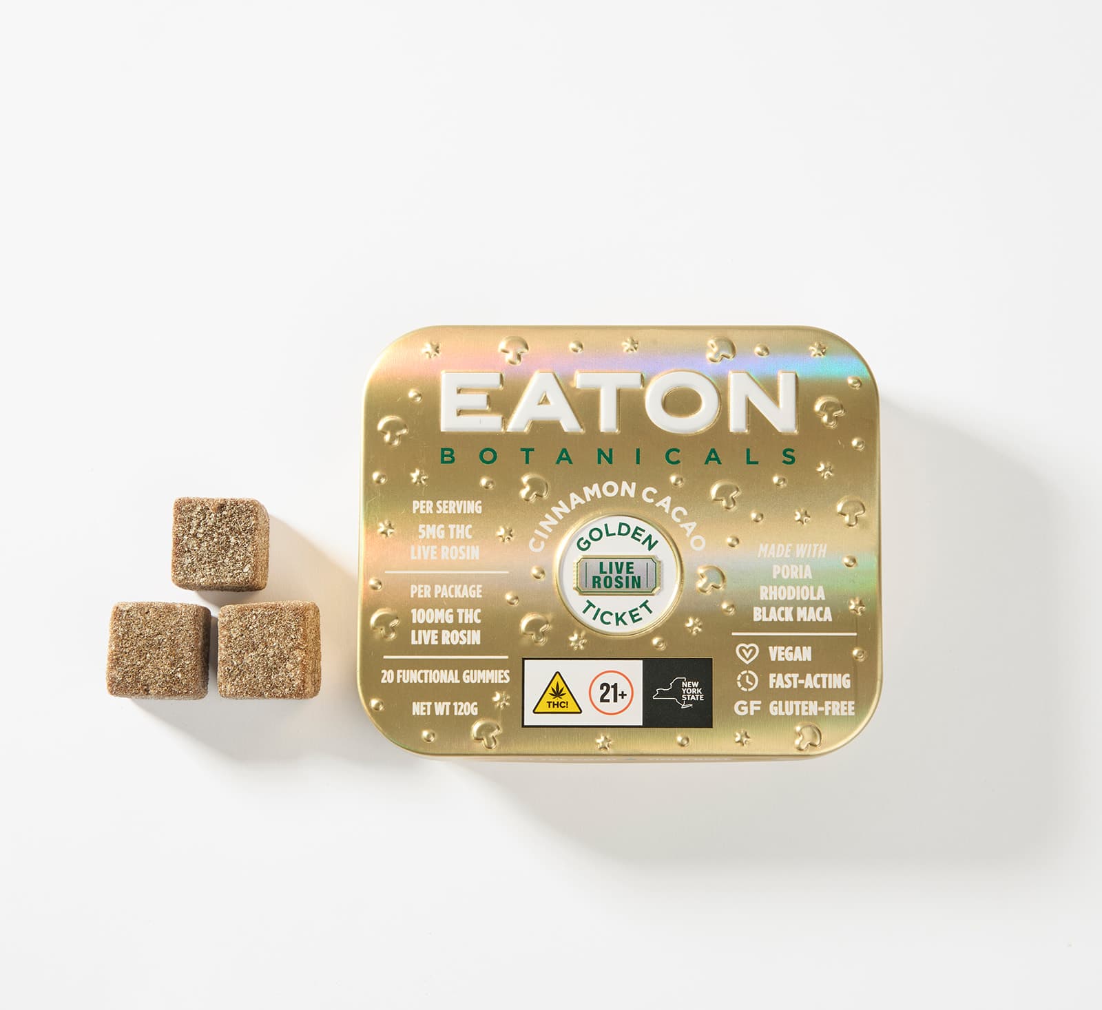 Eaton Botanicals Live Rosin Golden Ticket | CINNAMON CACAO | 20-Pack