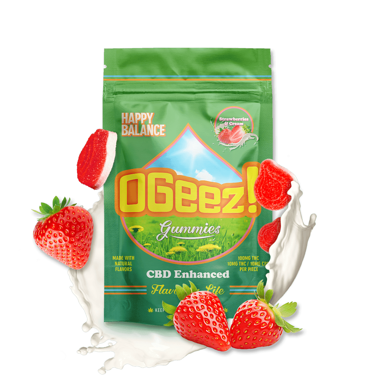 OGeez! Happy Balance, Strawberries and Cream - 100 mg 1:1 CBD