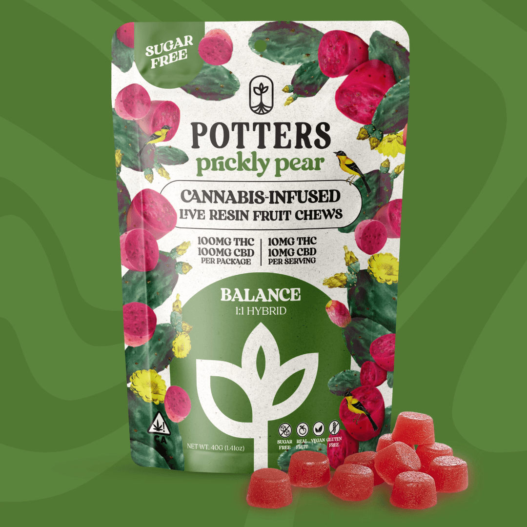 Potters Prickly Pear (1:1 THC/CBD) Sugar Free Live Resin Chews 100mg