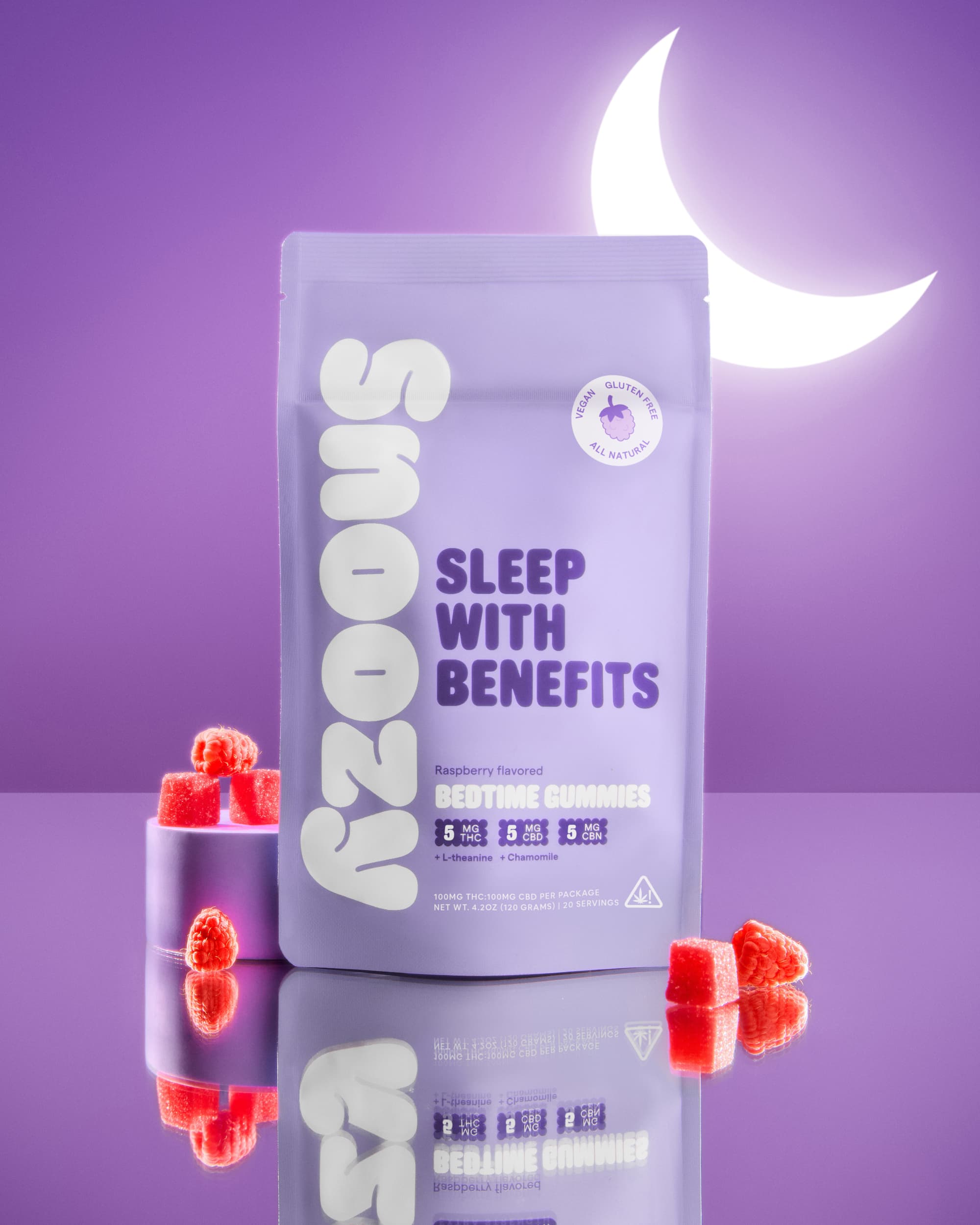 Snoozy Raspberry - Sleep With Benefits Gummies - 5mg THC: 5mg CBD: 5mg CBN - 20ct