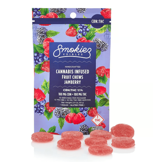 Smokiez Edibles Sweet Jamberry Fruit Chews [1:1 THC:CBN] 10pk - 560518