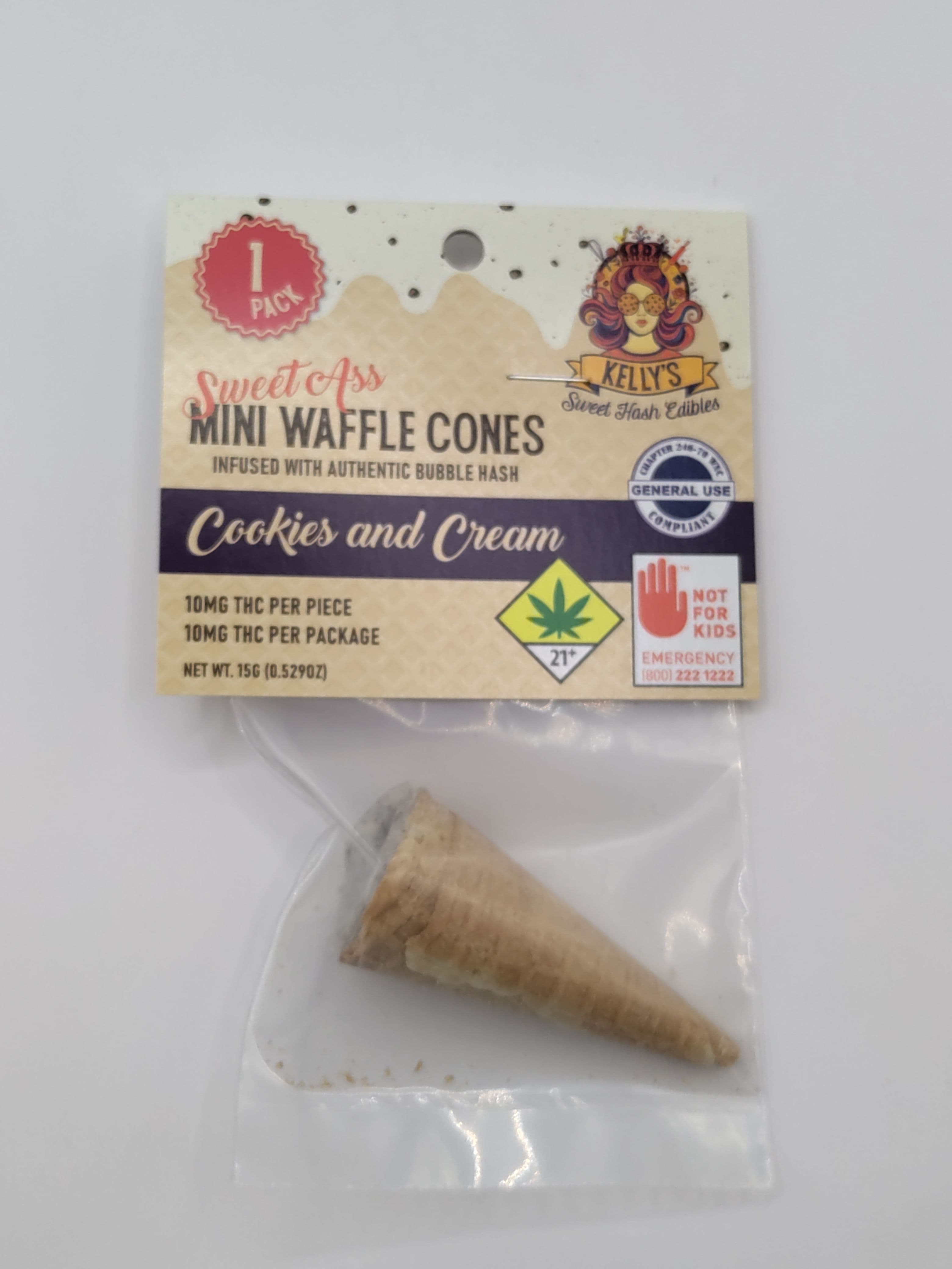 Kelly's Sweet Hash Edibles Kelly's: Cookies N Cream Mini Waffle Cones 10pk/100mg