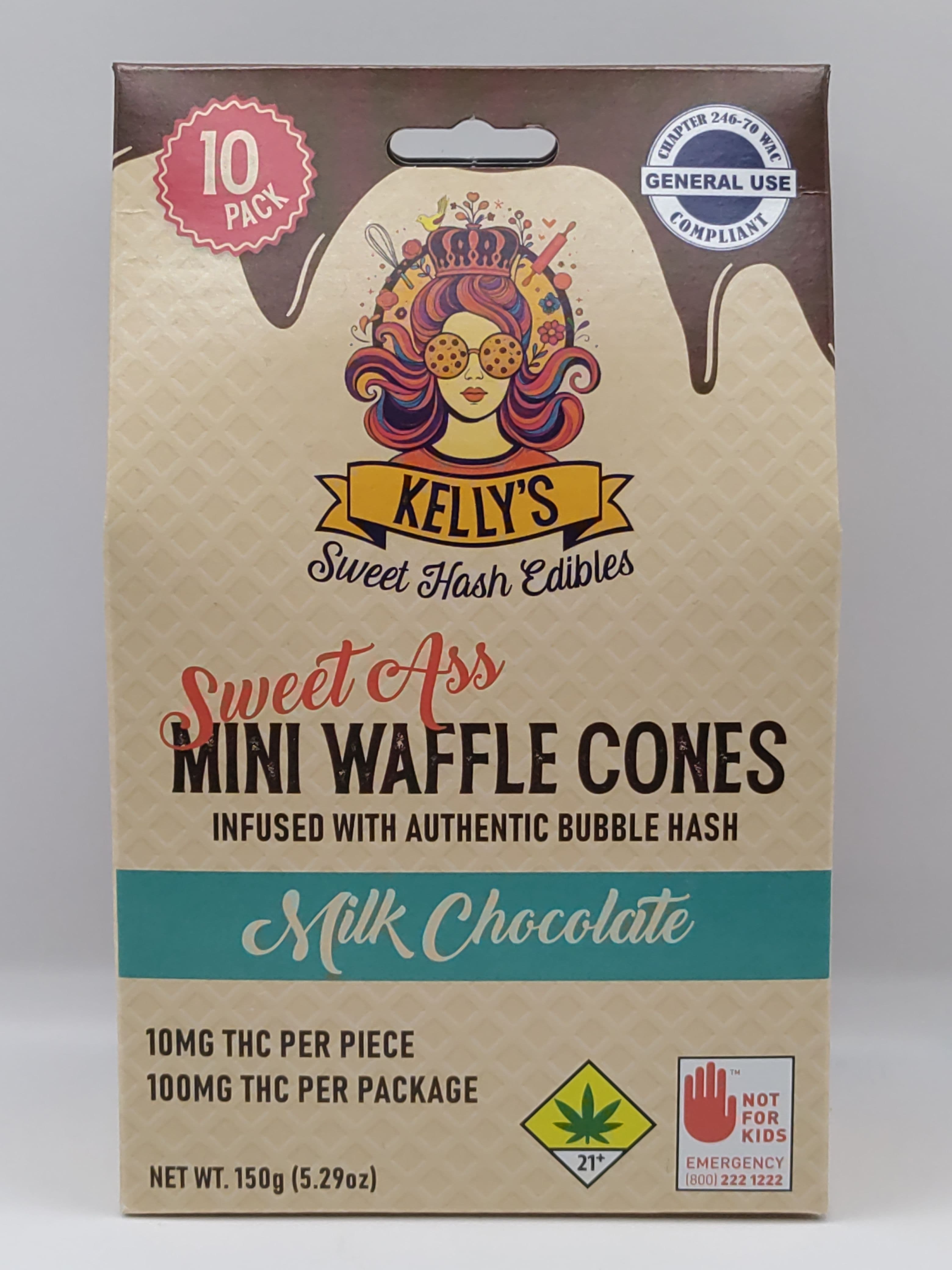 Kelly's Sweet Hash Edibles Kellys Milk Chocolate Mini Waffle Cones 10pk 100mg