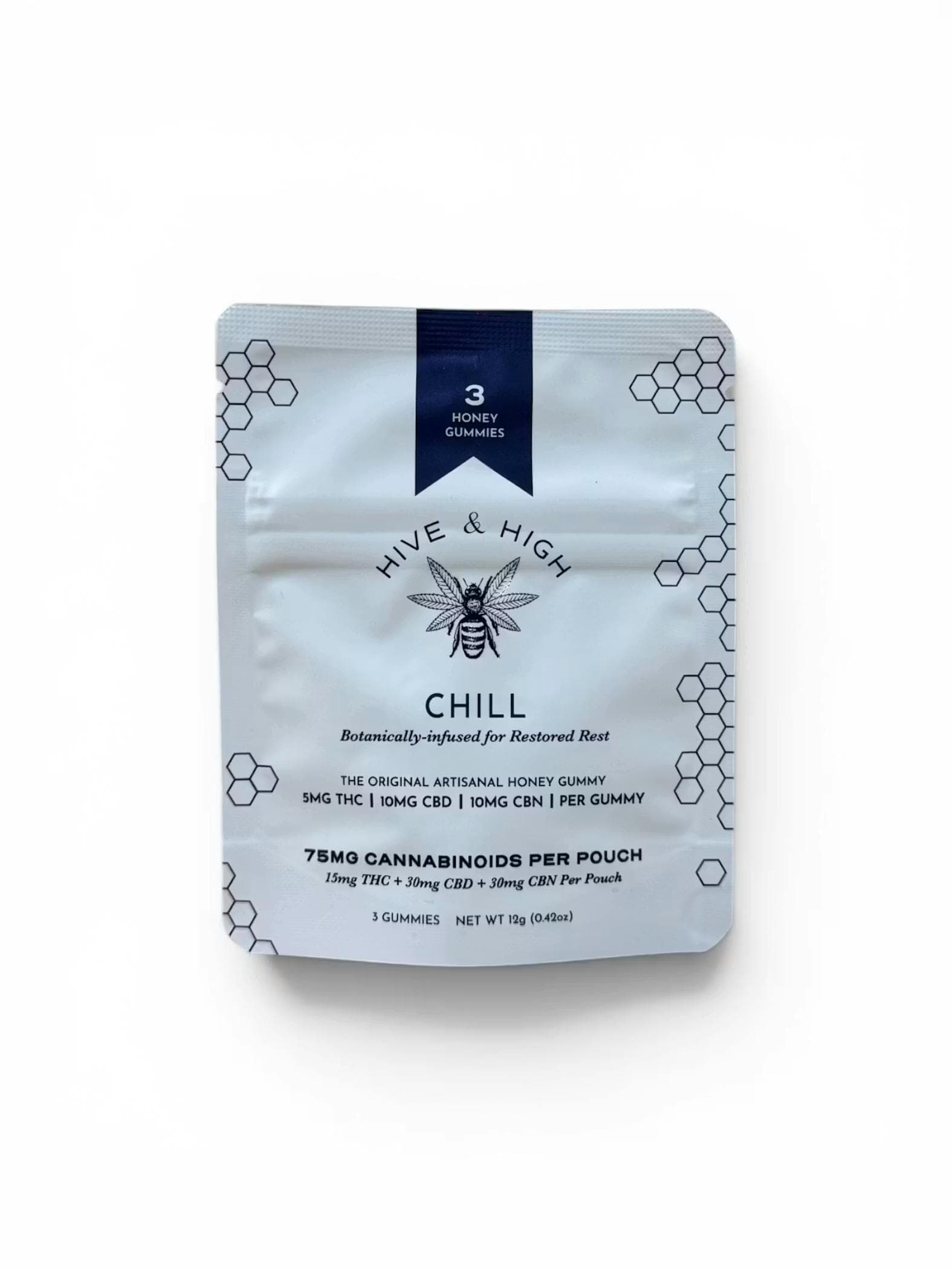 Hive & High Chill | Indica | 1:2:2 THC CBD CBN | 3pk Honey Gummies | 15mg