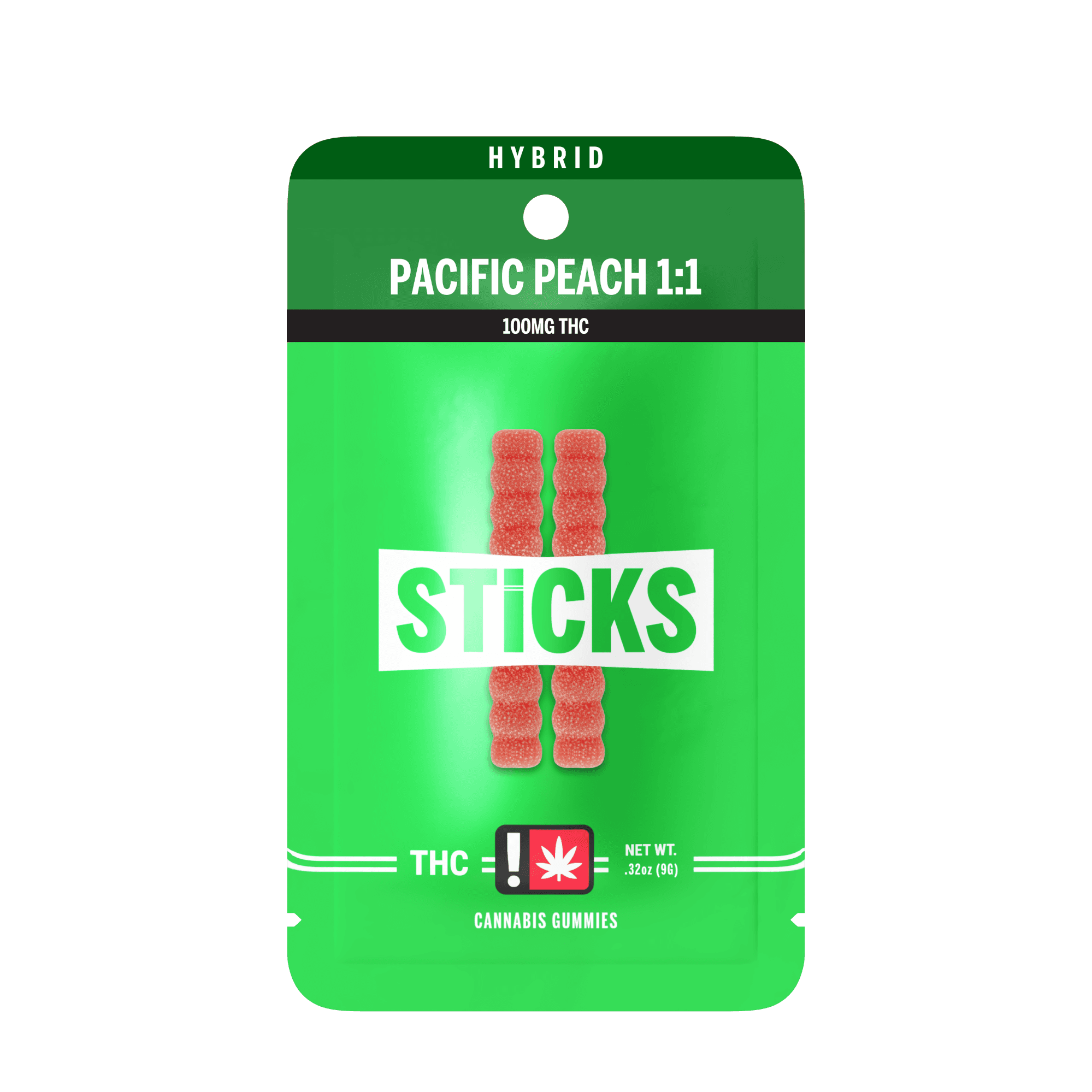 STICKS Pacific Peach 1:1 Hybrid Gummies [100MG]