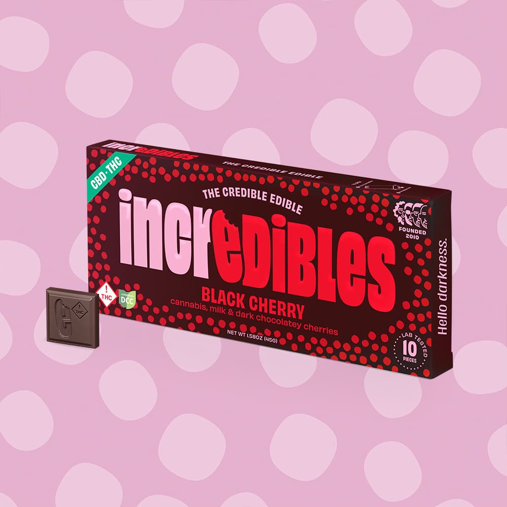 incredibles Black Cherry Dark Chocolate Bar [1:1 THC:CBD] 10pk - 390003