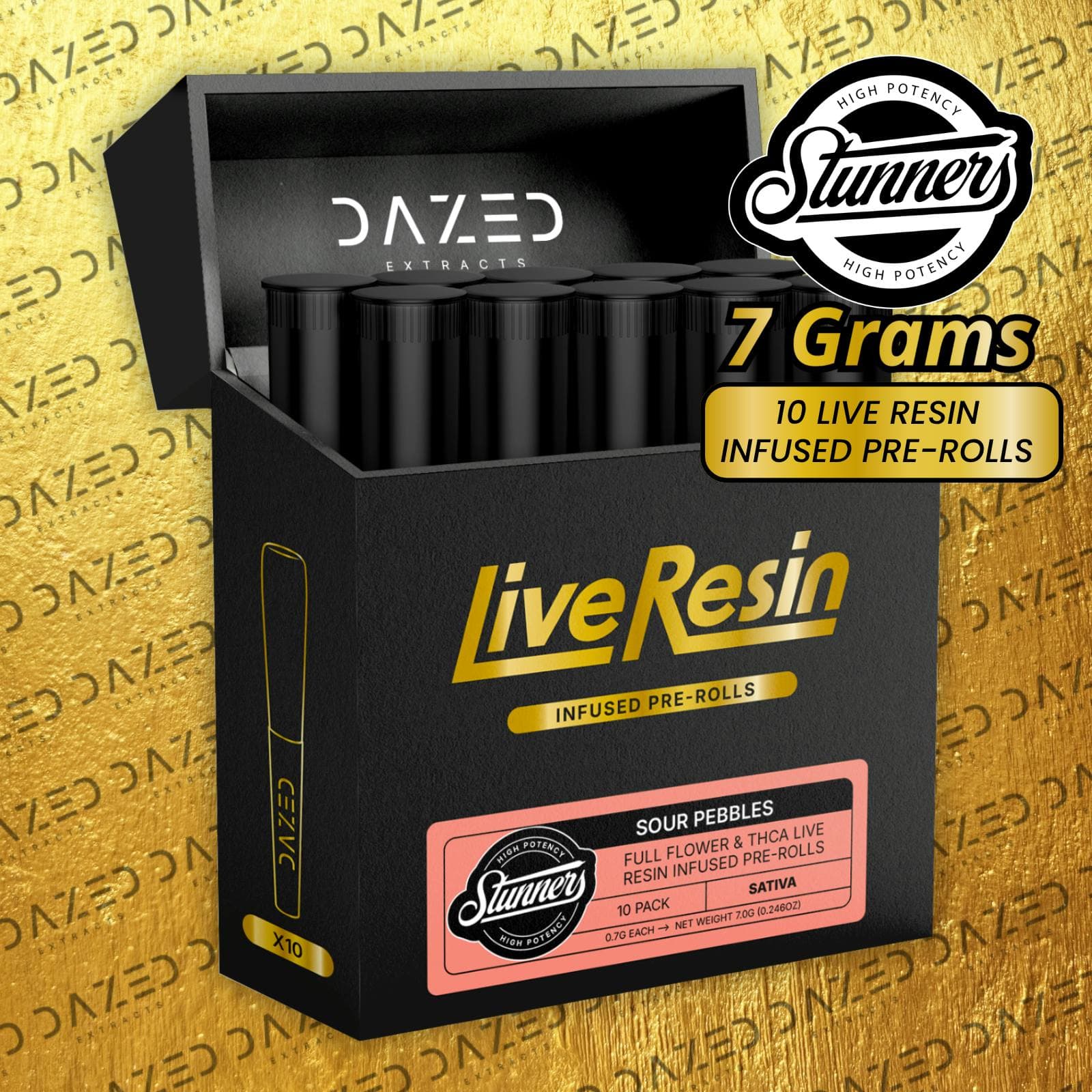 DAZED Dazed Stunners Sour Pebbles Live Resin Infused Pre-Roll .7g 10 Pack