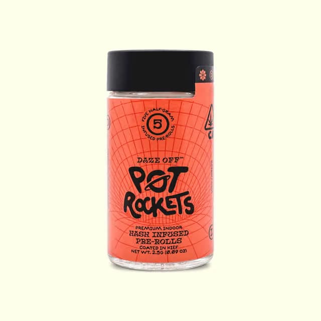 Daze Off Pot Rockets | Strawberry Fields | Indica | Hash Infused | Pre-Rolls | 5pk