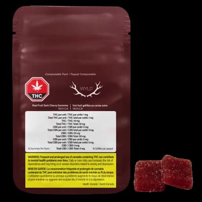 Wyld Real Fruit Dark Cherry Gummies 5:1 CBN:THC 10 pack Soft Chews - Wyld