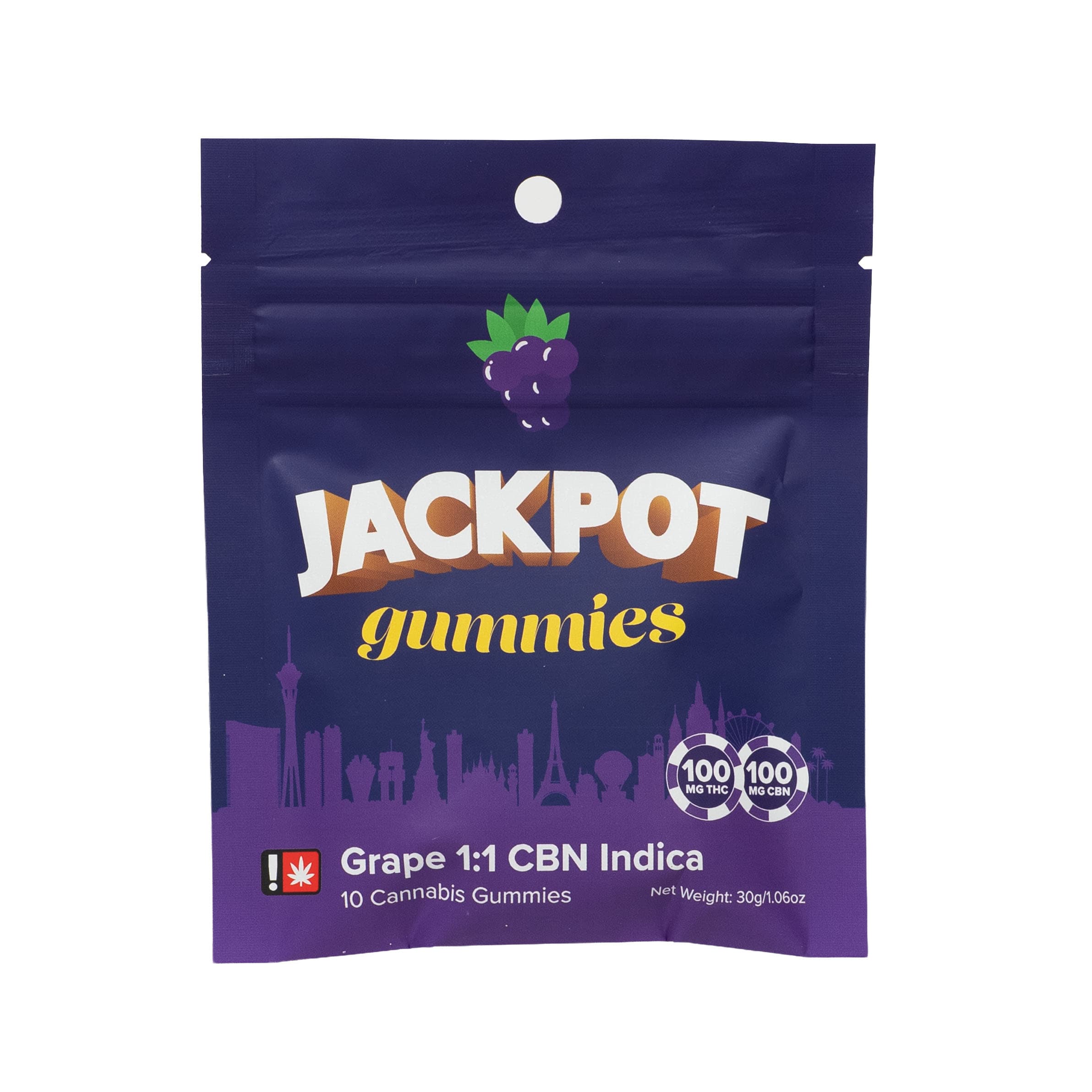 Jackpot Gummies - THC:100mg CBD:100mg - 10pk - Grape Indica