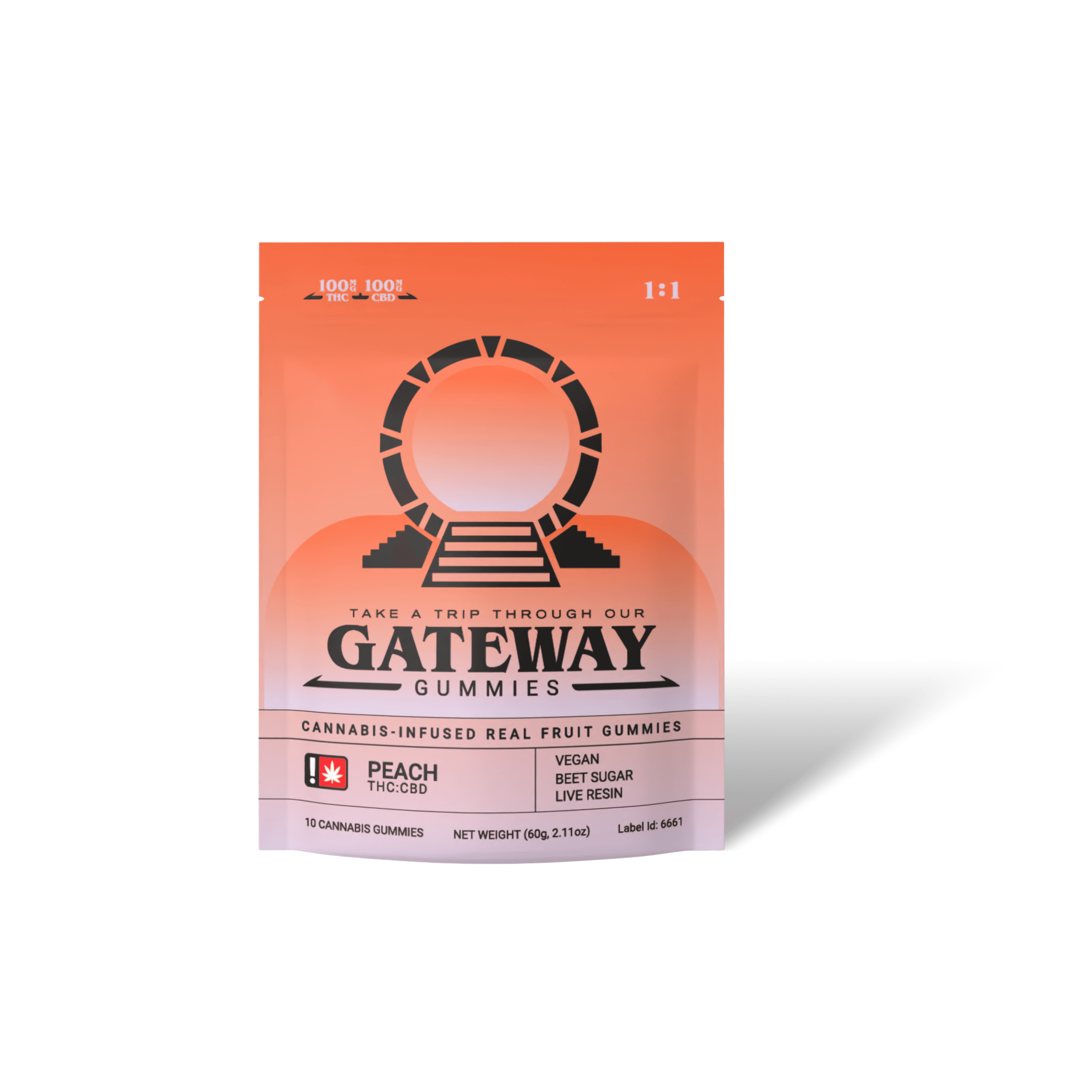 Gateway Gummies - THC:100mg CBD:100mg - 10pk - Peach