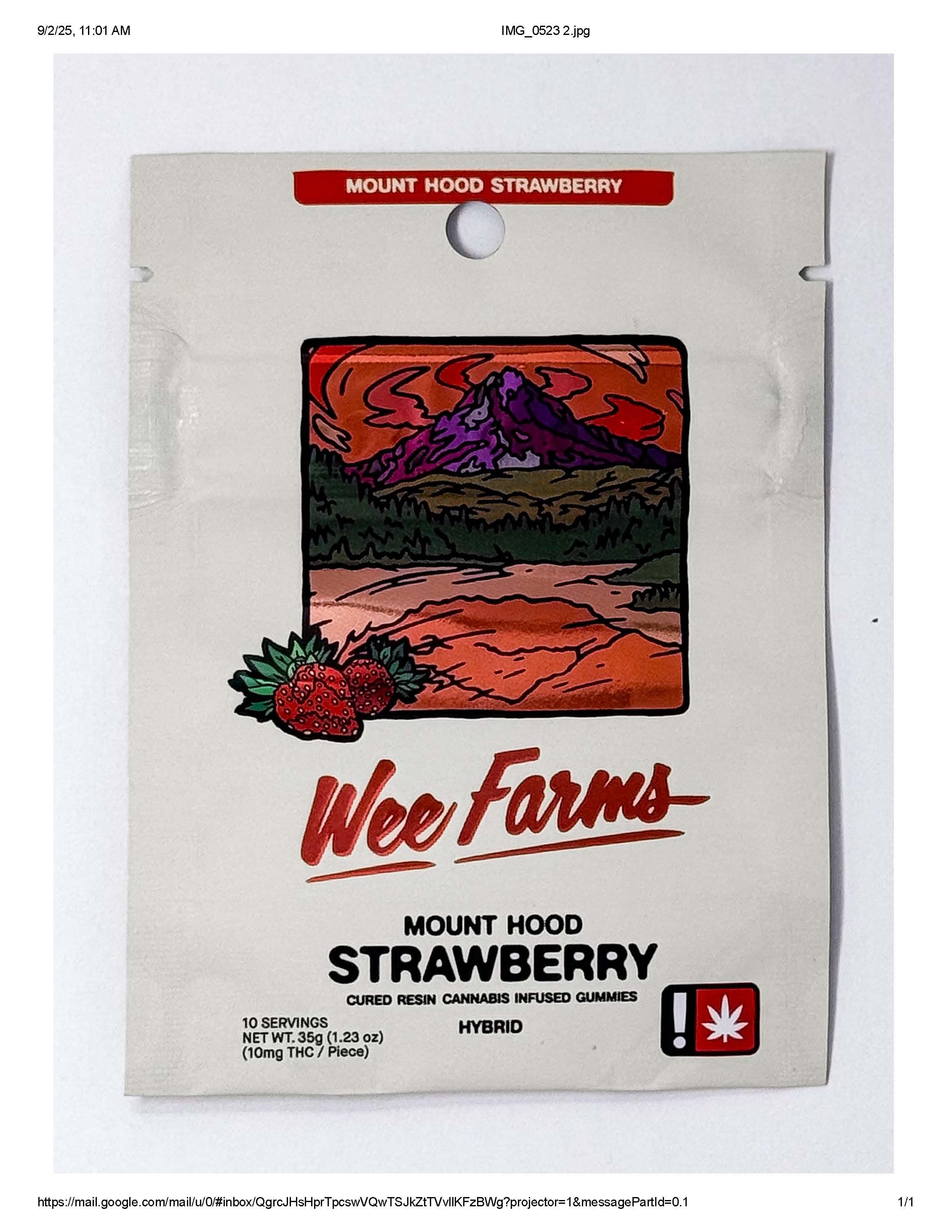 Wee Farms Gummies - THC:100mg - 10pk - Mt. Hood Strawberry