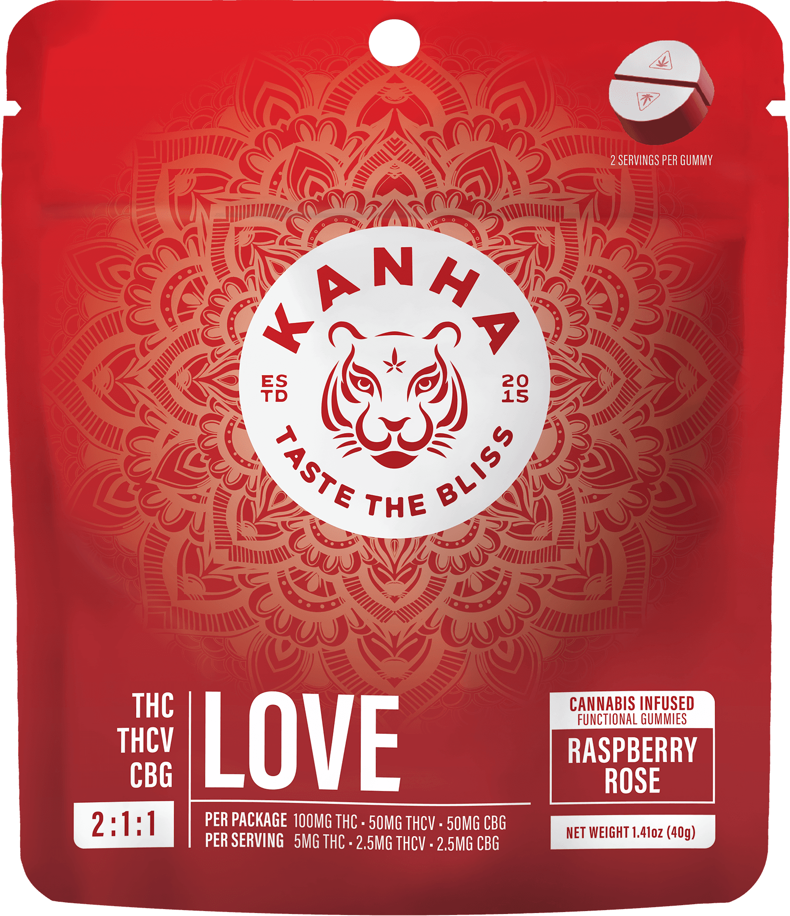 KANHA Gummies | Love Raspberry Rose 2:1:1 THC:THCV:CBG | 100mg | 20pk | Kanha