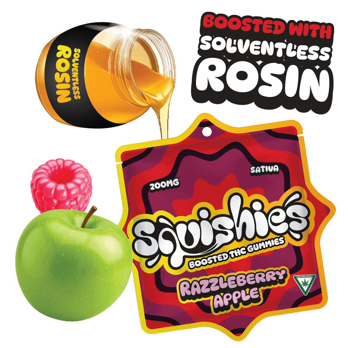 Squishies Razzleberry Apple | Solventless Rosin Boosted Gummies | 200mg (10pk)
