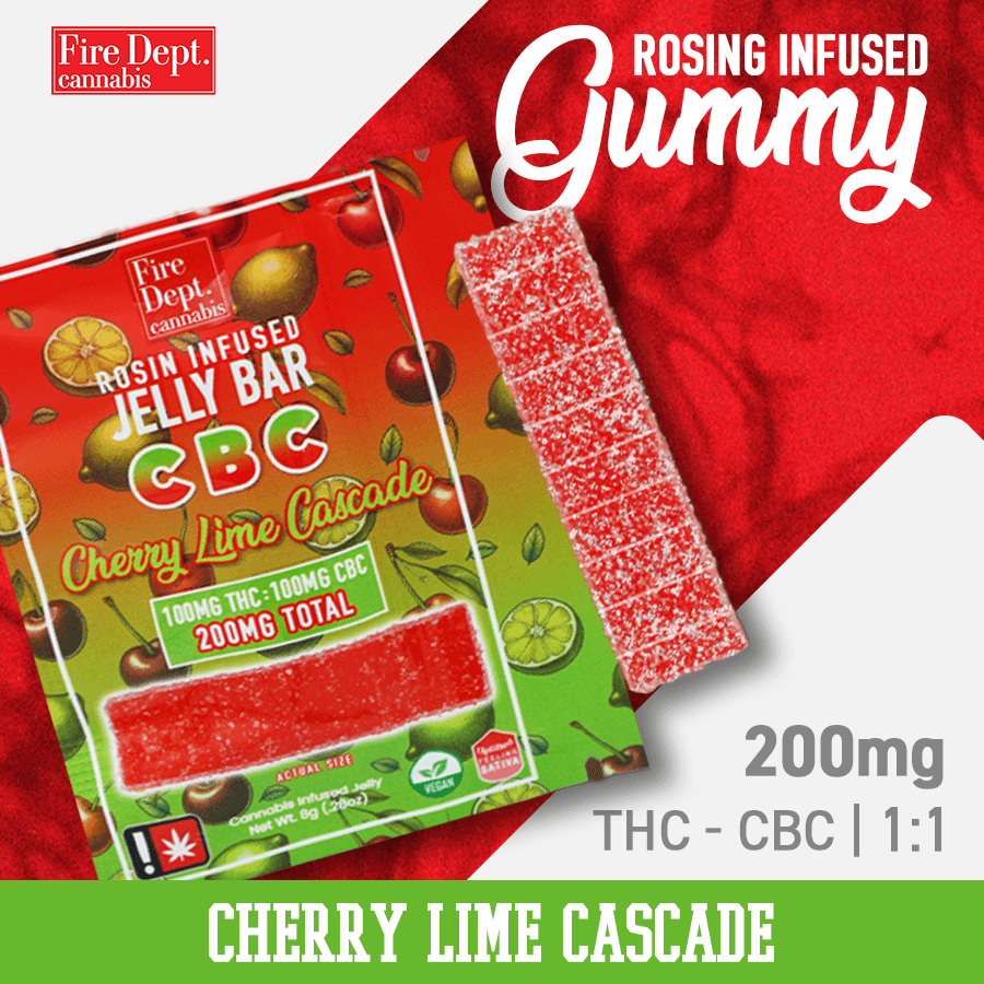 Fire Dept. Cannabis 100mg 1:1 THC:CBC Cherry Lime Cascade - Rosin Jelly Bar - Fire Dept