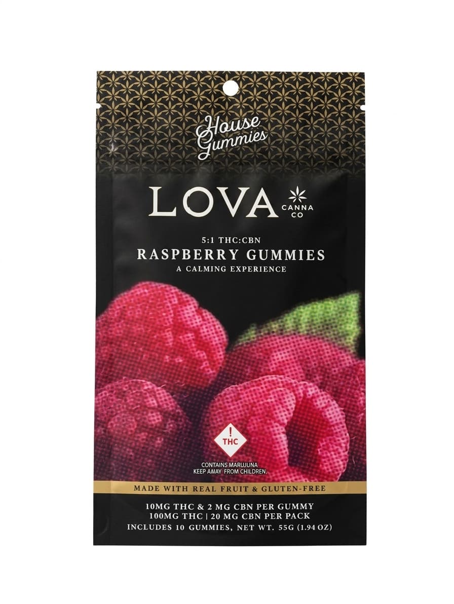 LOVA Raspberry-(5:1)-CBN Gummies-100mg:20mg-LOVA