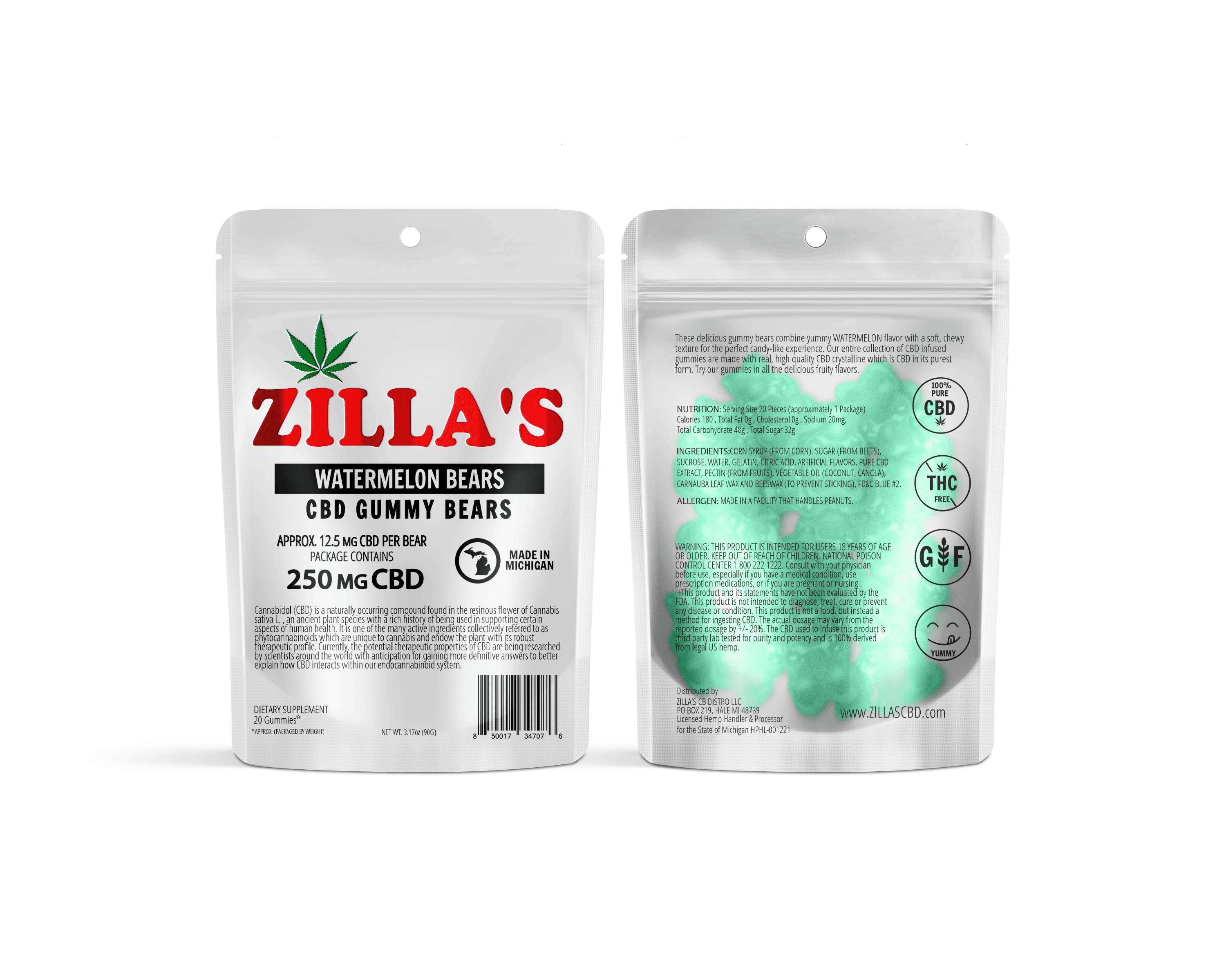 Zilla's 250mg CBD Gummy Bears | Watermelon
