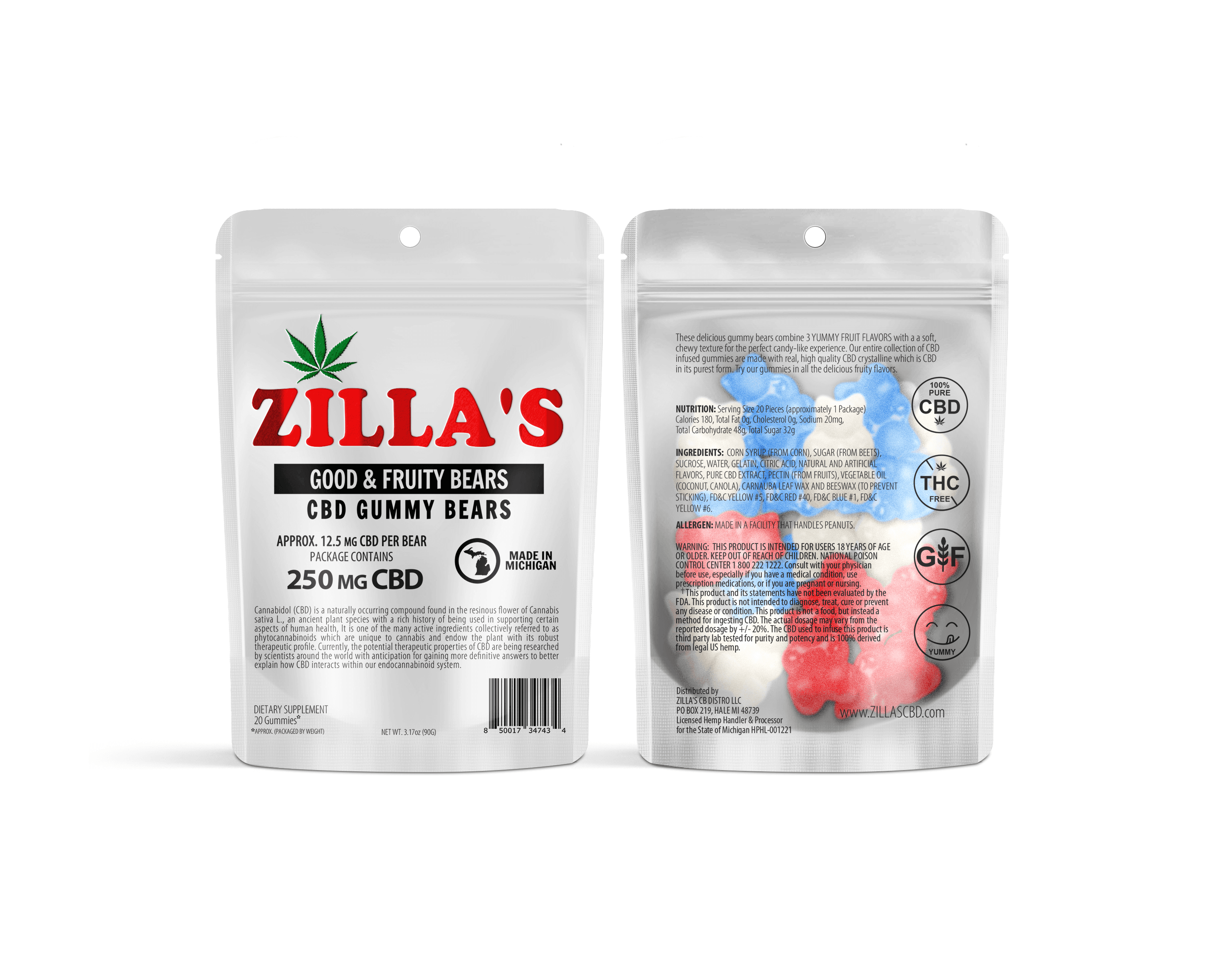 ZILLAS Good & Fruity 250mg CBD Gummy Bears | Zillas