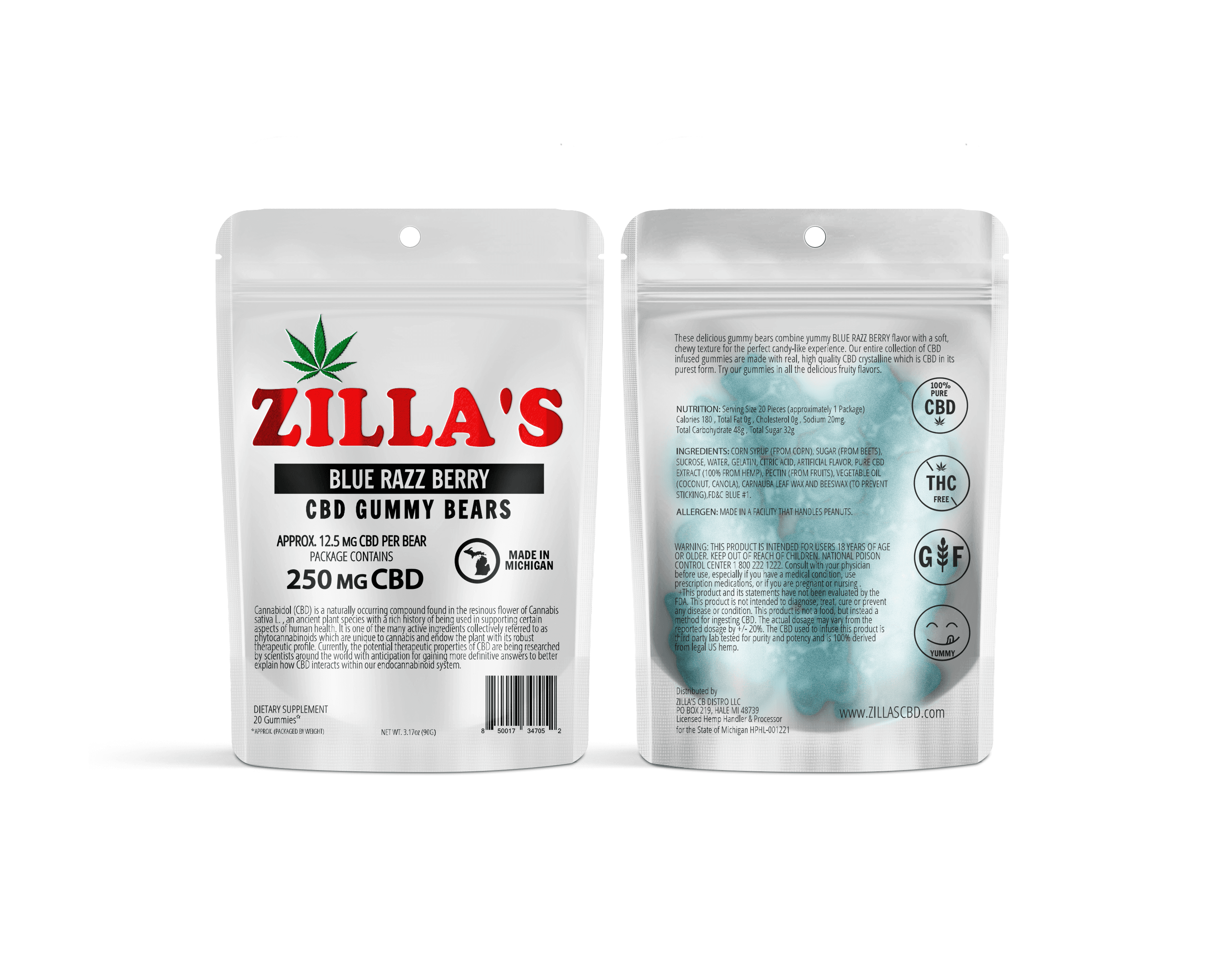 Zilla's Blue Razz CBD Gummy Bears 250mg