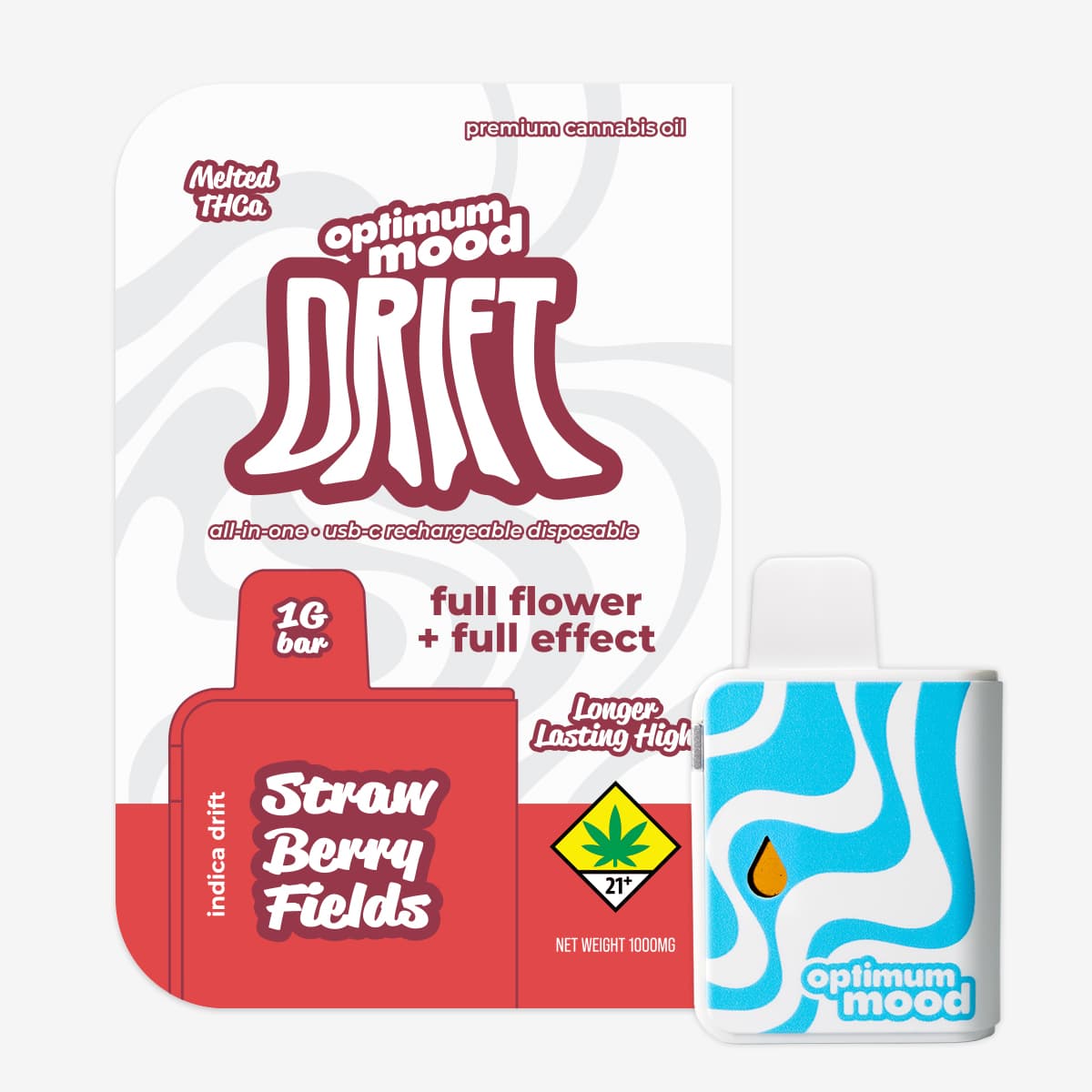Optimum Mood Optimum Mood Full Effect Strawberry Fields (I) 1g Disposable