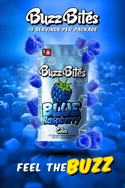 Buzz Bites Blue Raspberry Calm Gummies 10pc | 100mg