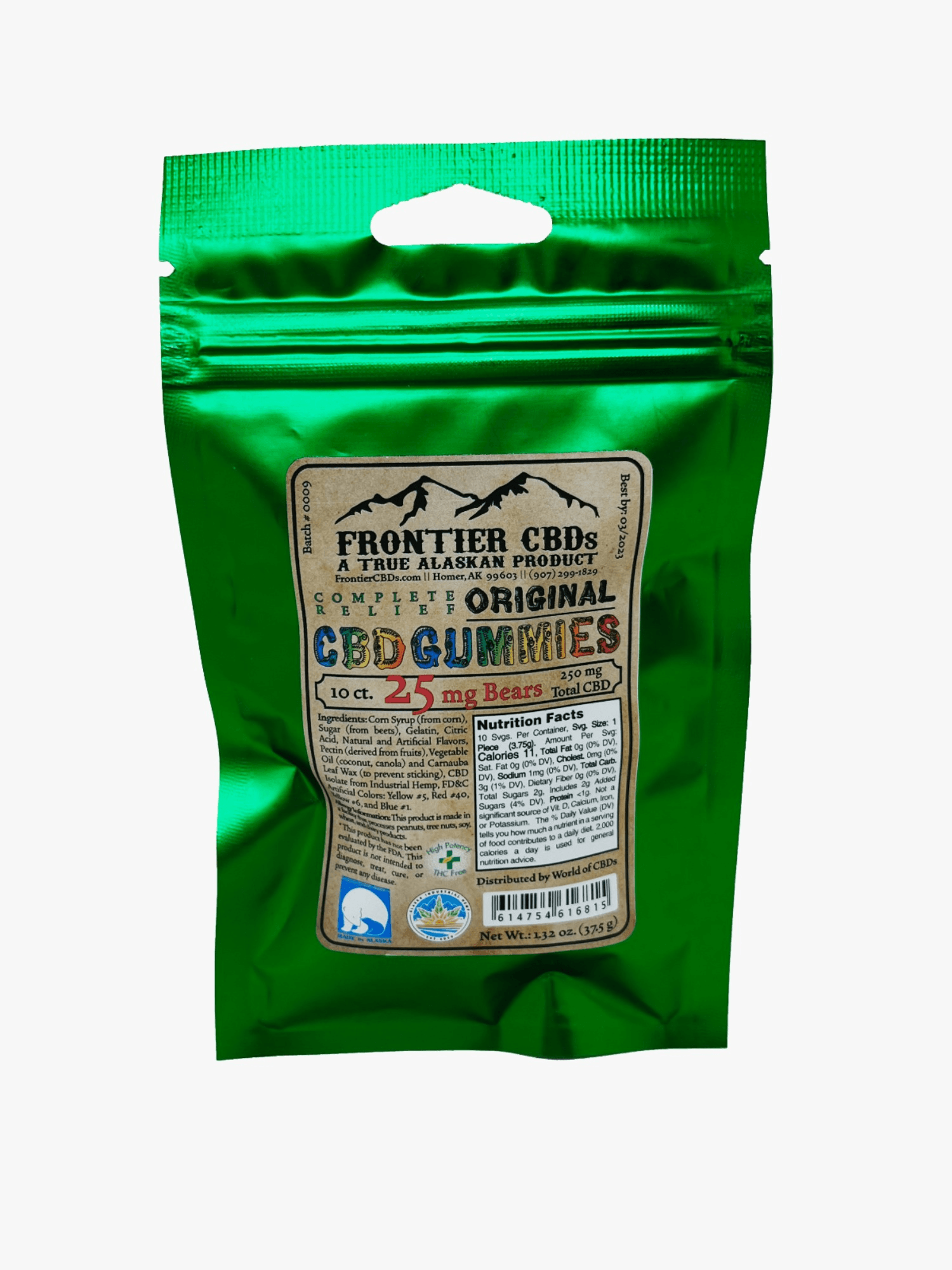 Frontier CBD Original Bears (250mg total) 10ct 25mg CBD Gummies by Frontier CBD