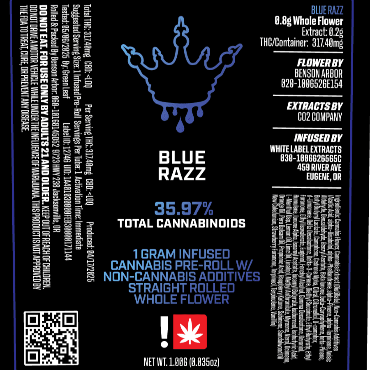 Benson Arbor Blue Razz Black Crown Flavored IPR (H)