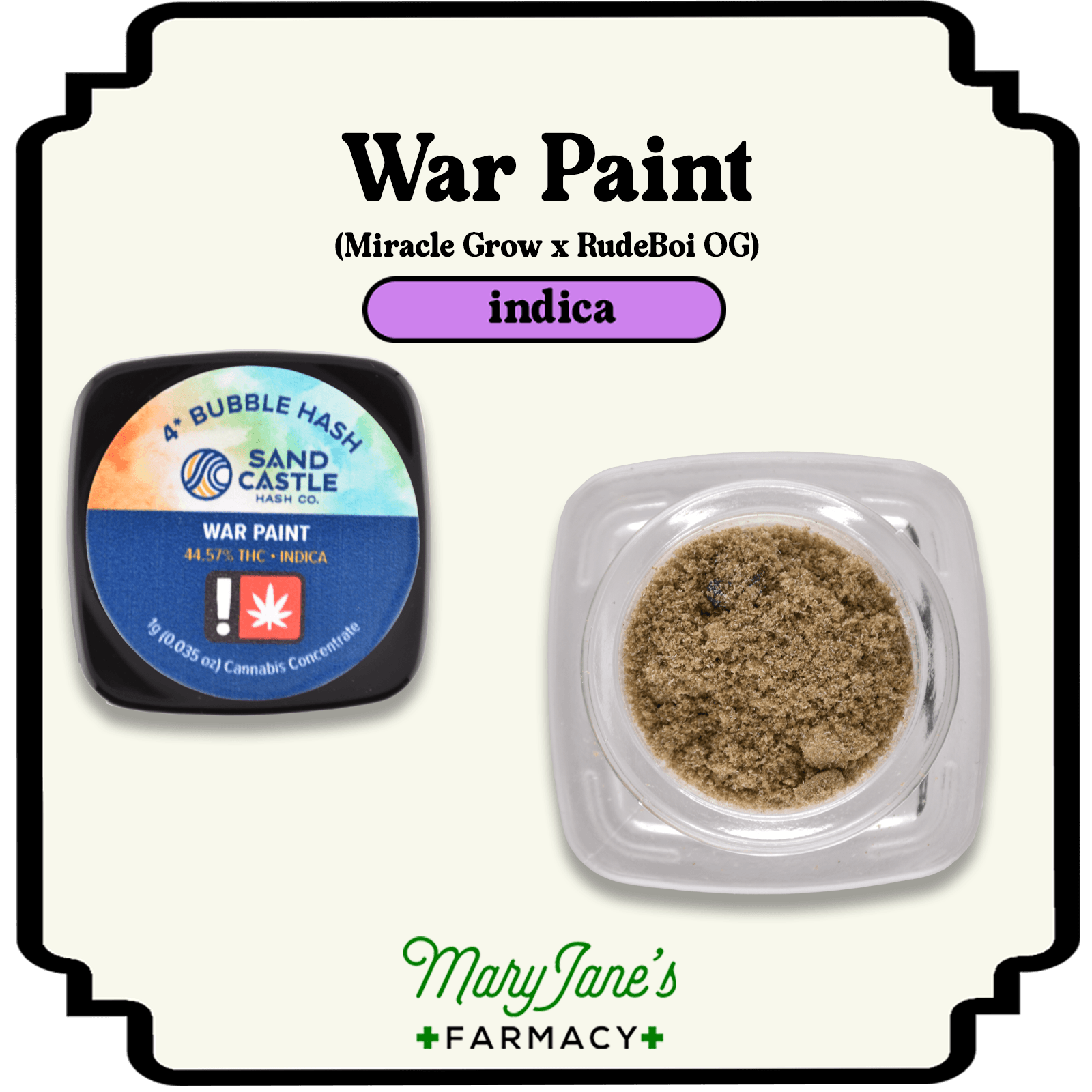 Sand Castle Hash Co. War Paint - 1g Bubble Hash (Sand Castle Hash Co.)