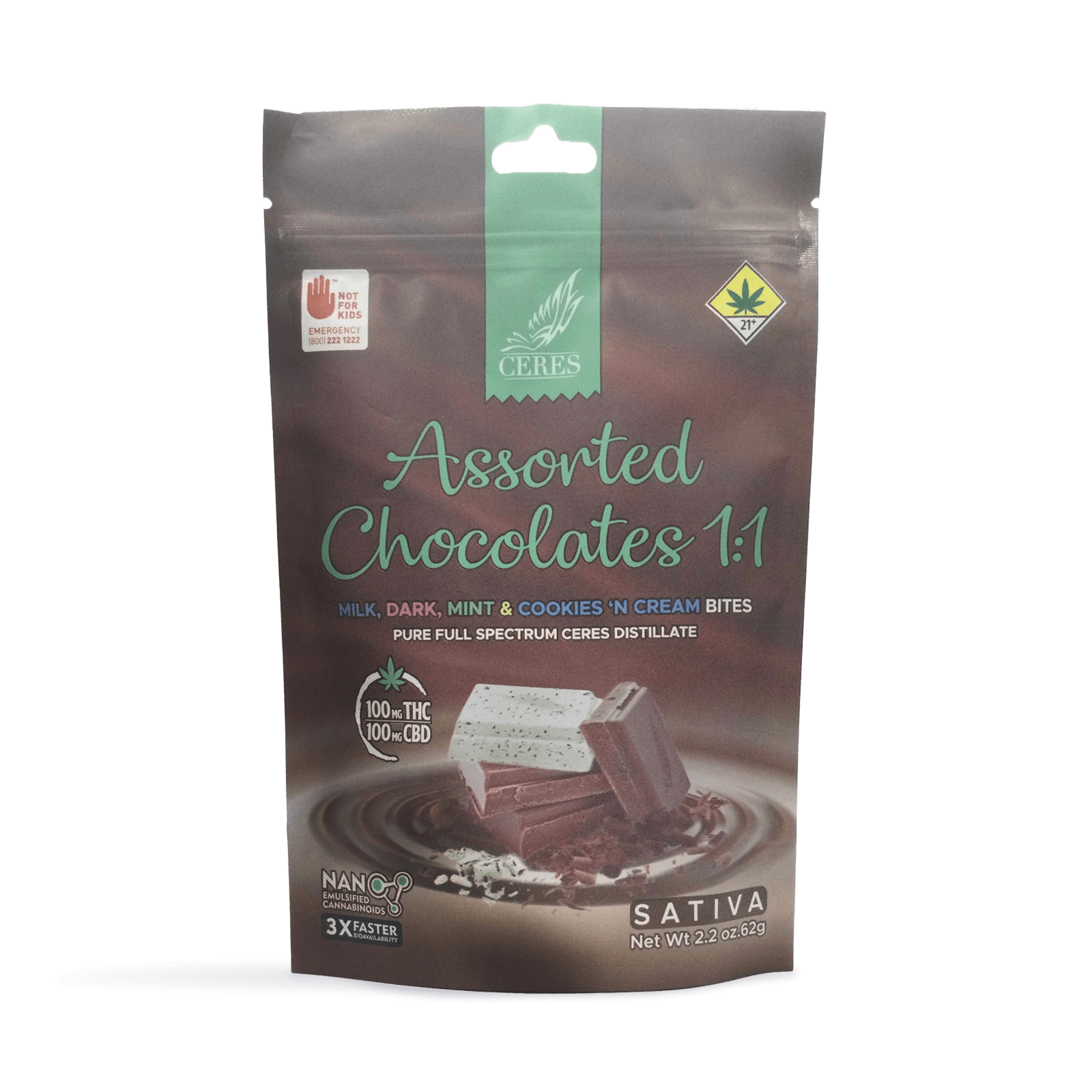 Ceres Assorted Chocolate Sativa Bites 10-Pack | 100mg