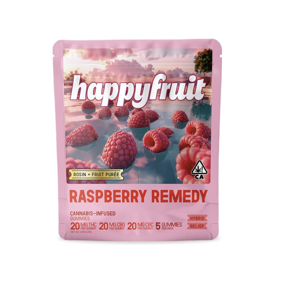 HAPPY FRUIT Raspberry Remedy Rosin Gummies THC:CBG:CBC 1:1:1 5ct 100mg