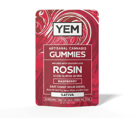 YEM (Your Everyday Medicine) Raspberry x White Widow Haze | Rosin Infused Gummies | 100mg