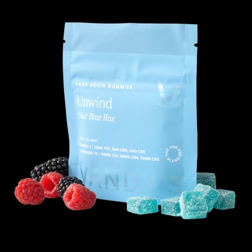Vandy's Unwind Sour Blue Raz (I) - 10pk 2:1:1 THC:CBN:CBD Gummies - 10mg