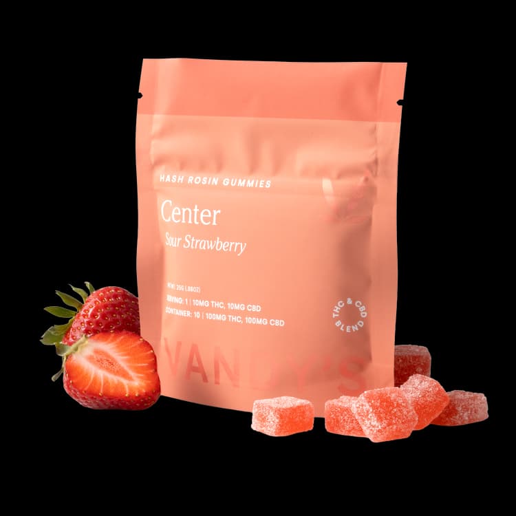 Vandy's Center Sour Strawberry (H) - 10pk 1:1 THC:CBD Gummies - 10mg