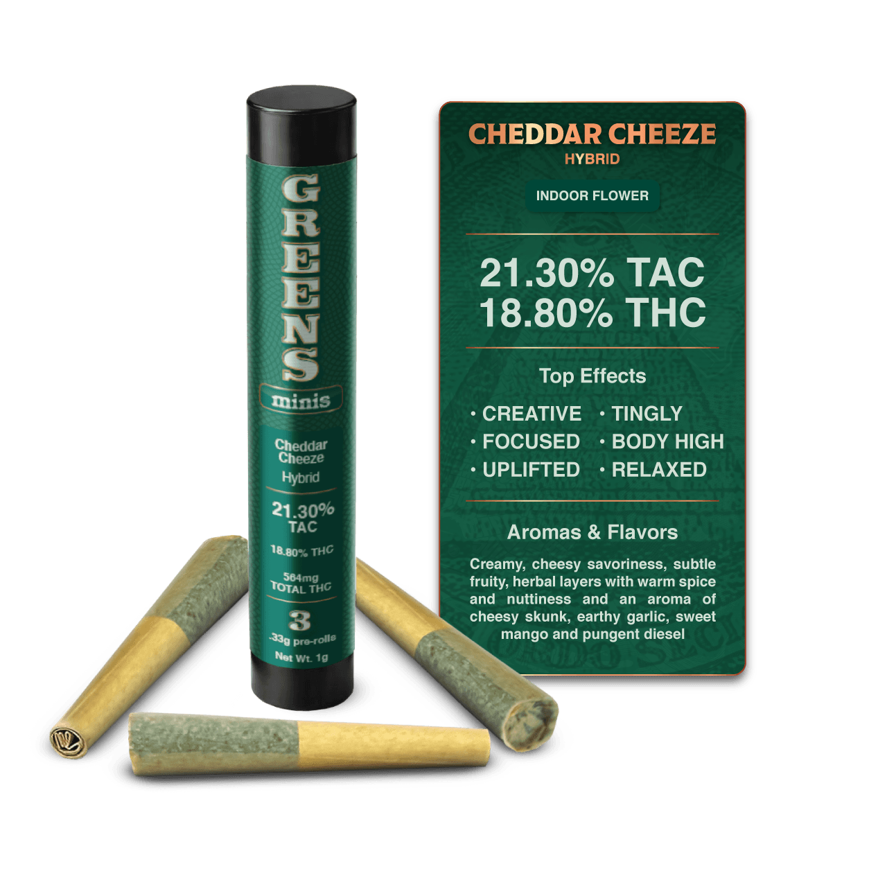 Greens Cheddar Cheeze | Pre-rolls | 3pk | 1g