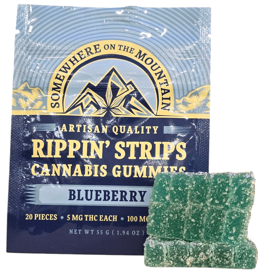 Somewhere On The Mountain SOTM - Blueberry 'Rippin Strips' Gummies - 100MG THC
