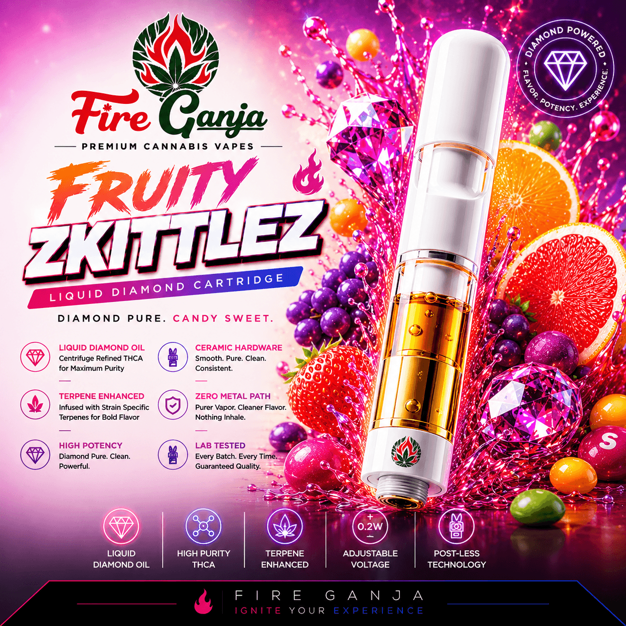 Fire Ganja Fruity Zkittles | Liquid Diamonds Vape Cart | 0.5g