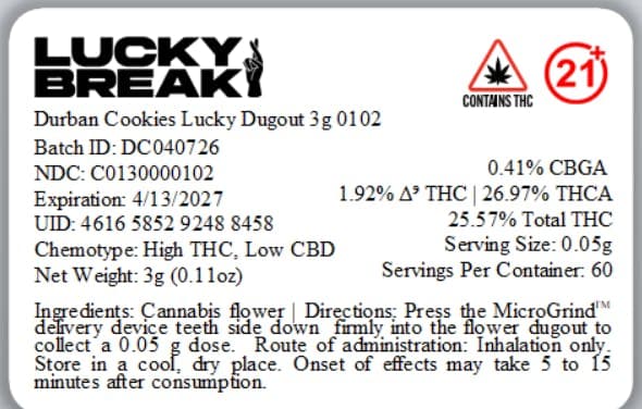 Lucky Break Durban Cookies Lucky Dugout 3g 0102