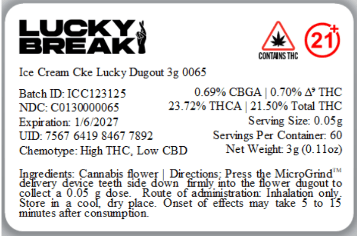 Lucky Break Ice Cream Cke Lucky Dugout 3g 0065