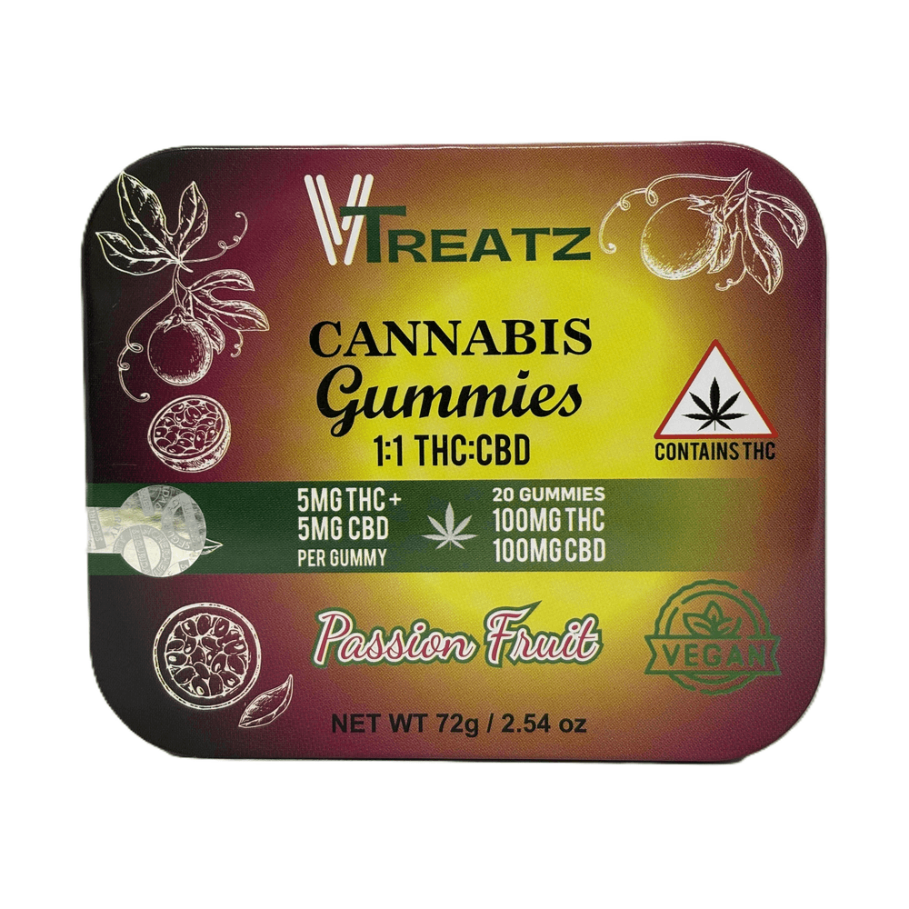 VTreatz Passionfruit Gummies | 100mg 1:1 THC:CBD | VTreatz