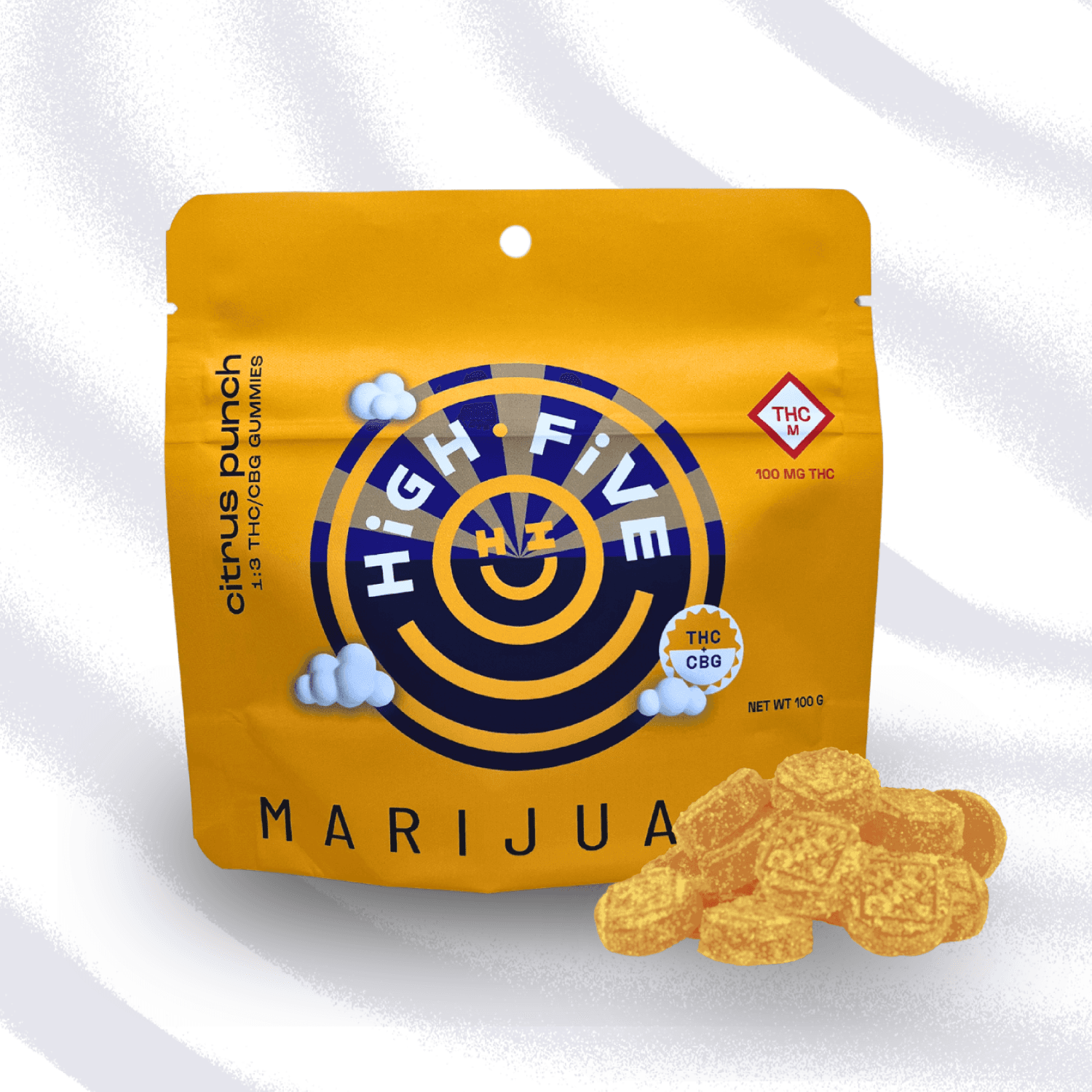 High Five Cannabis Co. High Five: Gummies | Citrus Punch 1:3 | 100mg THC : 300mg CBG | 20pk