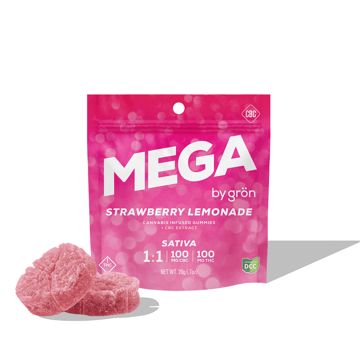 Grön 1:1 Strawberry Lemonade Mega Sativa CBC:THC 100mg 10ct