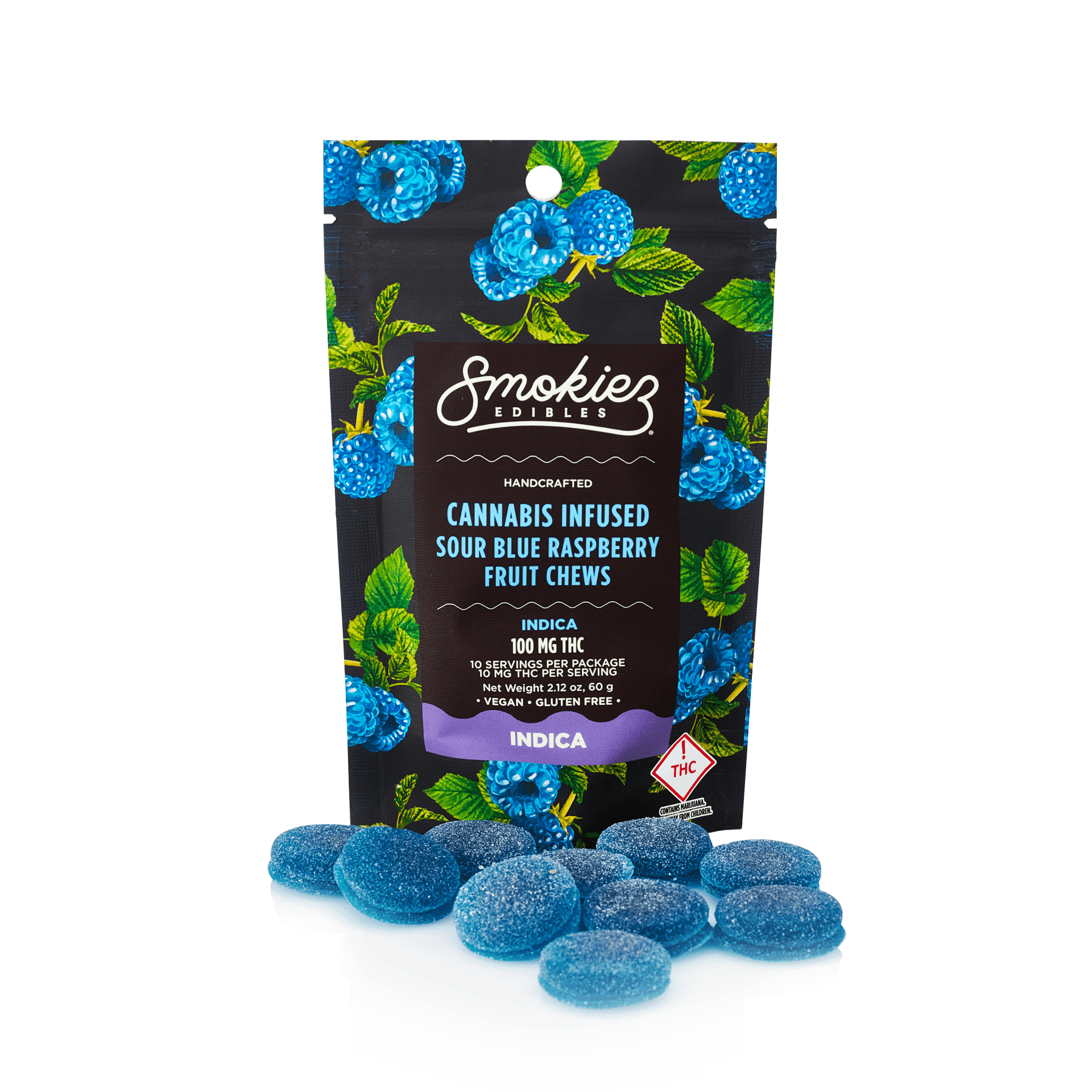 Sour Blue Razzberry Gummies 110mg (Indica) | Smokiez