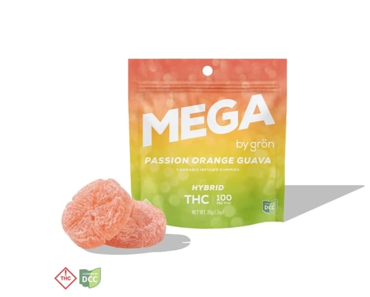 Grön | Gummies | Mega Pearl | Passion Orange Guava | 100mg | 2 Pieces